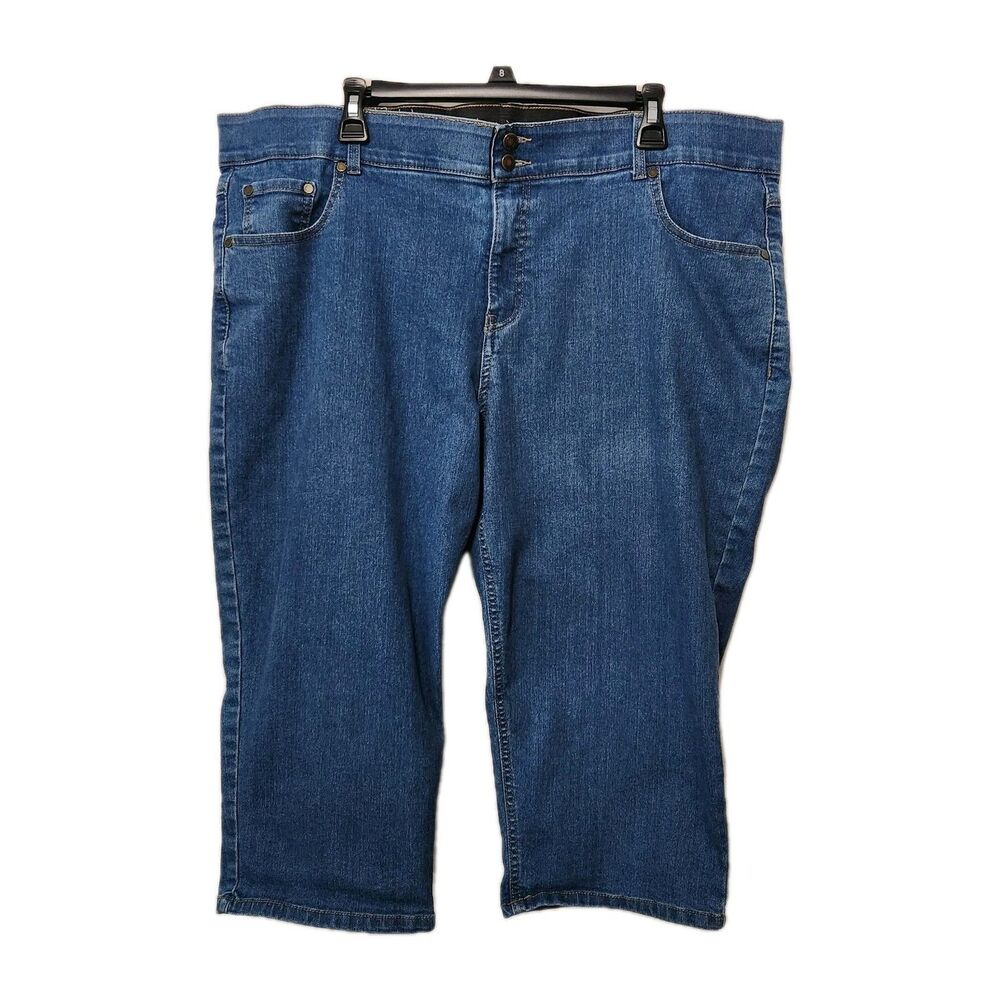 Woman Within Capri Jeans Plus Size 24W PETITE Med Wash Stretch Zipper 42x19